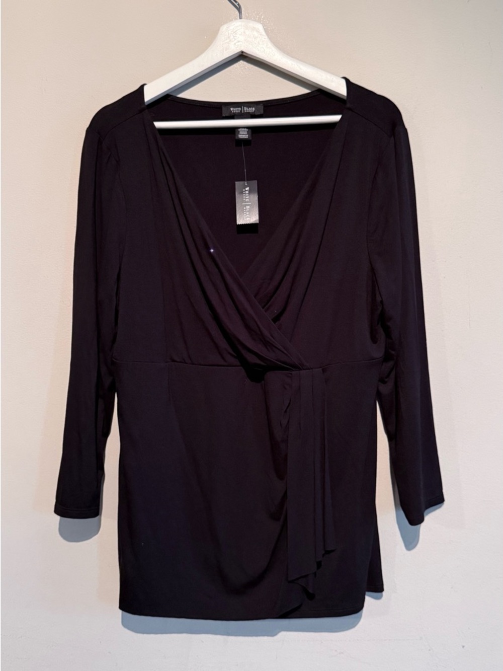 NWT White House Black Market black wrap blouse 3/4 sleeve Women XL Office Casual